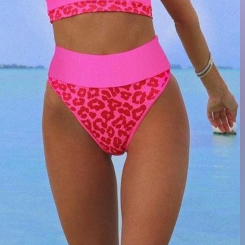 🐆 NWT Beach Riot Emmy bikini bottoms Pink/Red | Famous High Risk Red Leopard